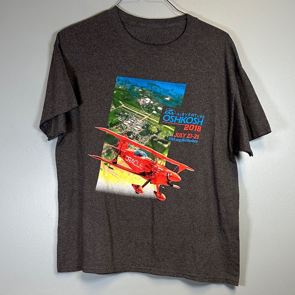 Hanes Gray Graphic Tee OshKosh Air-venture Mens Large